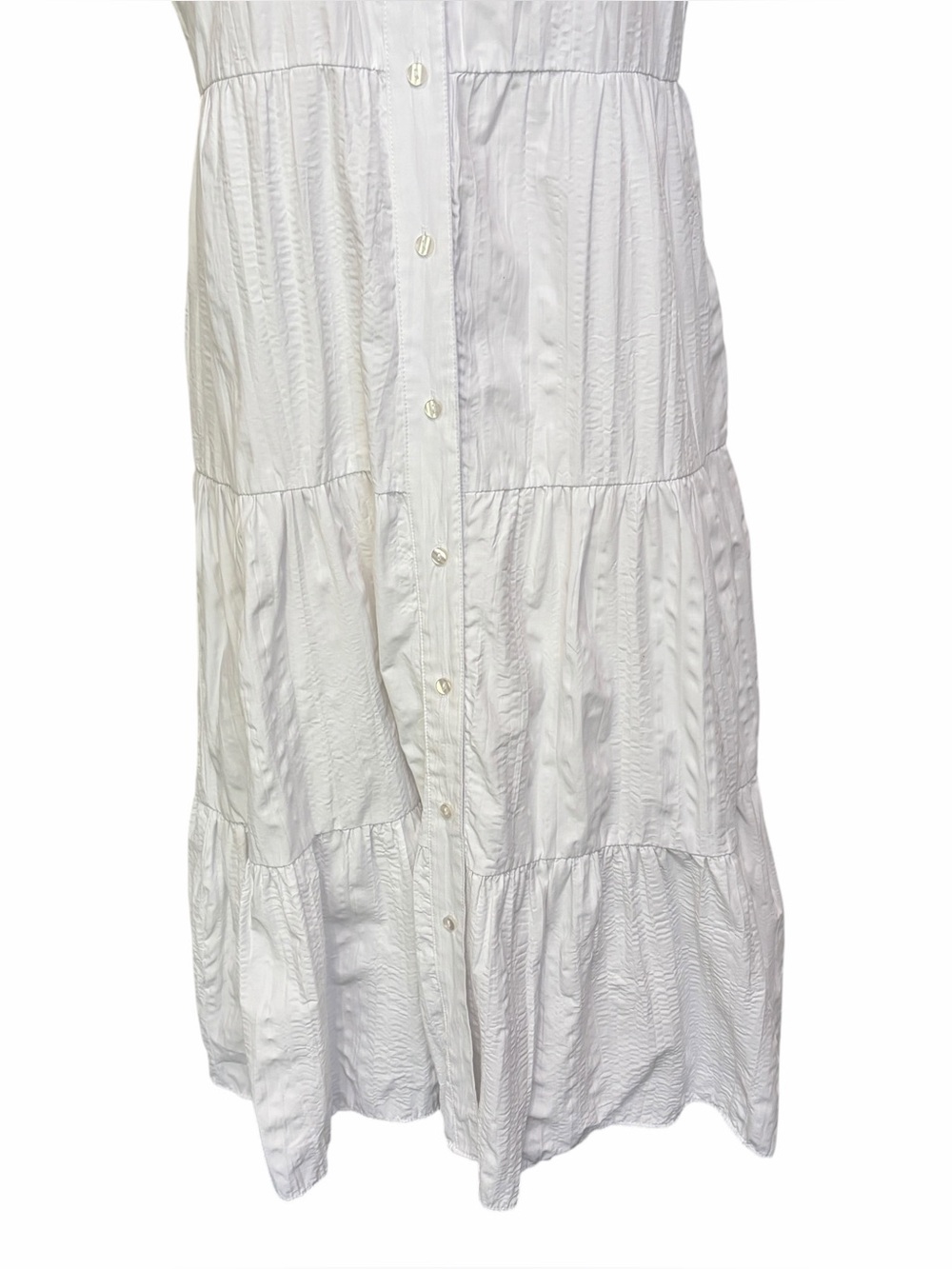 STRADIVARIUS Tiered Short-Sleeve Midi Shirt Dress in White, Medium - Picture 3 of 9